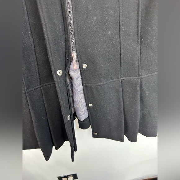 CALVIN KLEIN Black Wool Pea Coat Zip Up Jacket Pleated Womens size 14 - Picture 3 of 5
